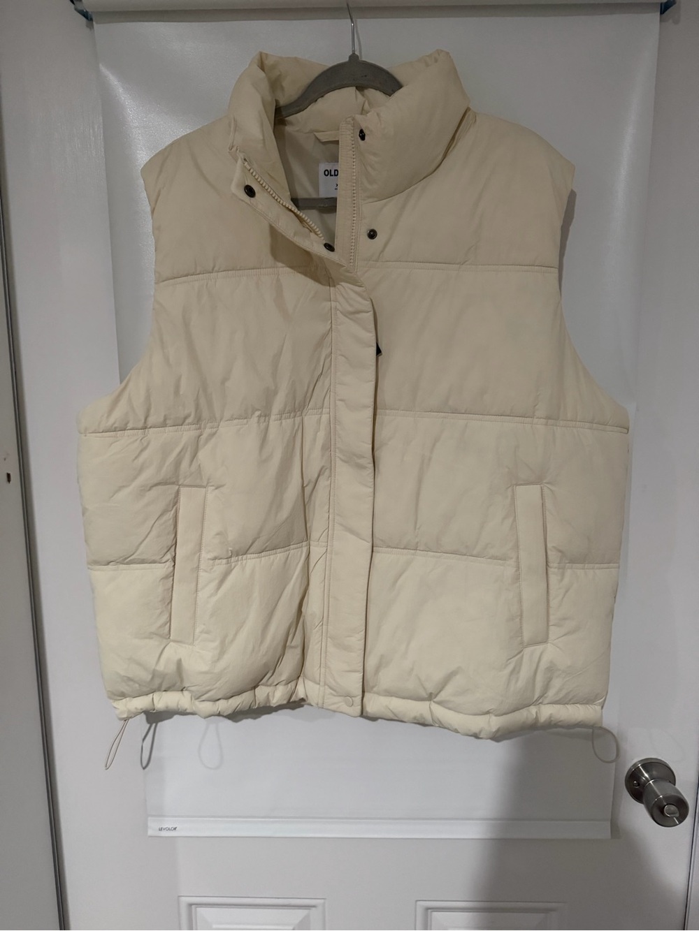 Old Navy Cream Quilted Puffer Vest with High Collar